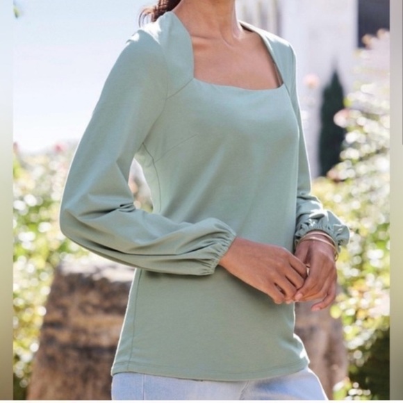 Soft Surroundings Maureen Square Neck Sprout Green Blouse - Picture 6 of 6
